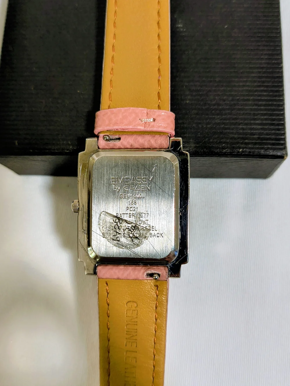 Embassy by Gruen Pink Leather Strap Watch with Crystal Accents